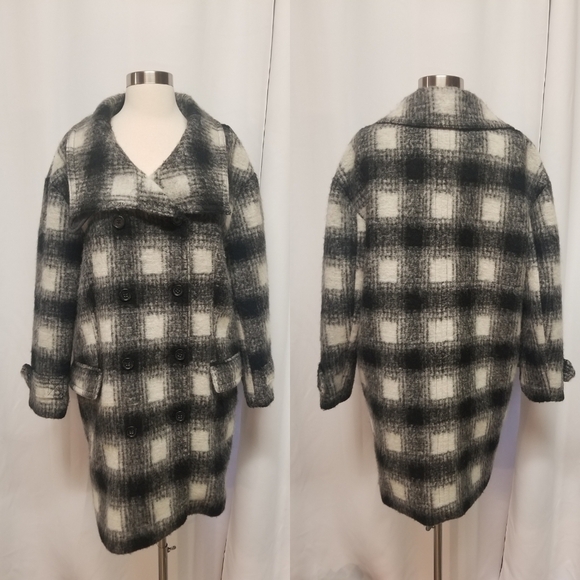 Vintage Banana Republic Double Breasted Car Top Coat Wool Blend Plaid Woman's S - Picture 2 of 8